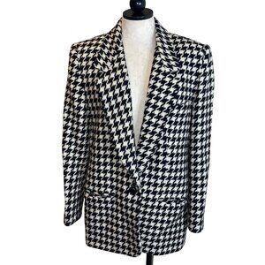 Giorgio di Sant Angelo Vintage Womens Jacket Size L Black Houndstooth Pure Wool